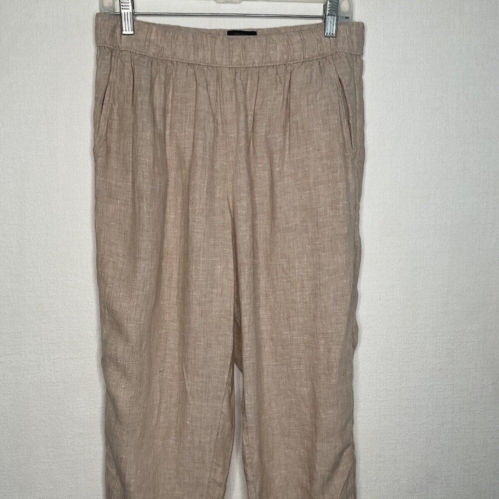 Rachel Roy Women's Beige Linen Cuffed High Waist Pockets Wide Leg Pants Size L